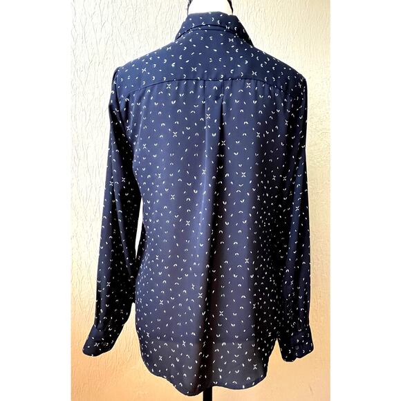 Banana Republic Classic Fit Oversized Button Up Top Drapey Abstract Blue Small - Picture 2 of 13
